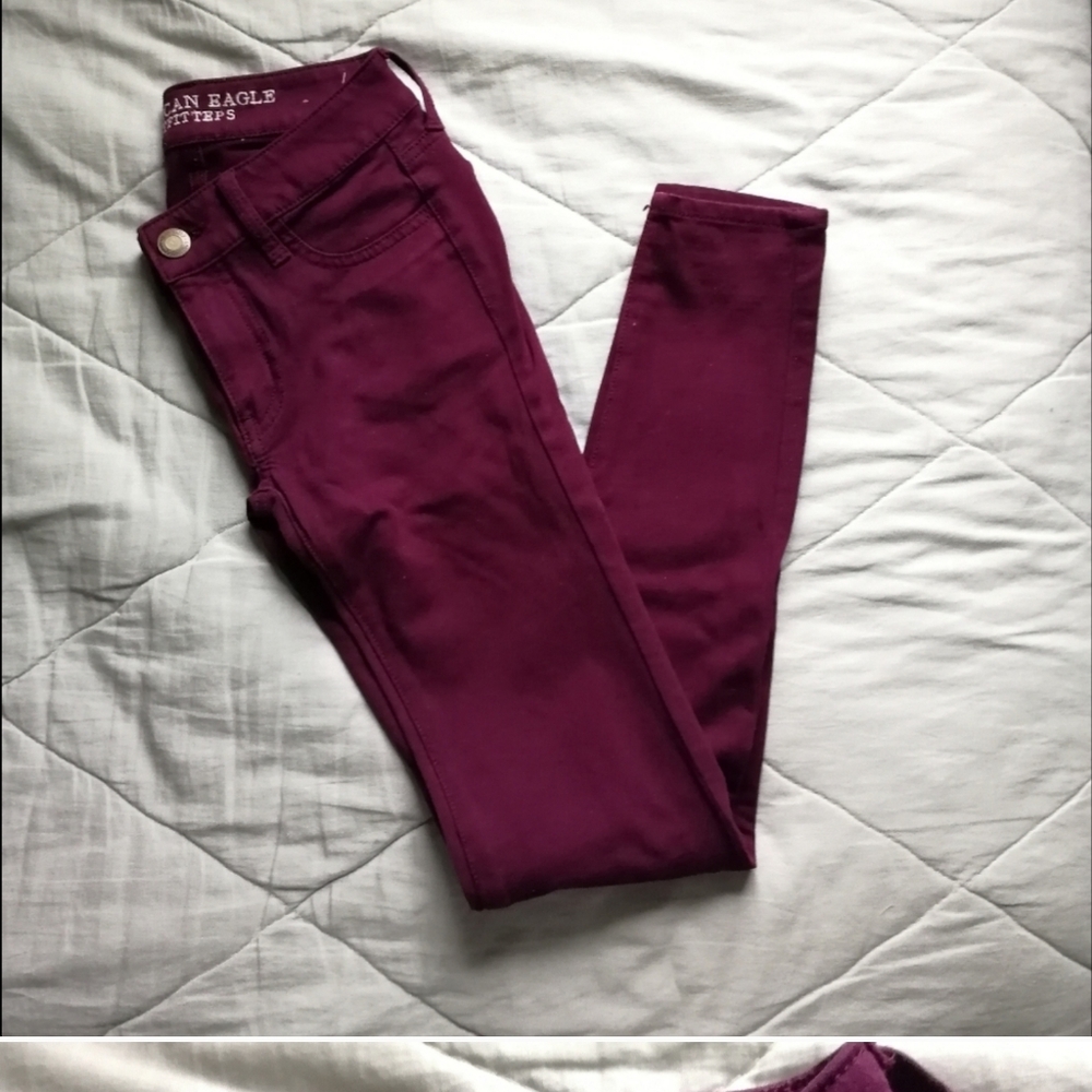 Burgundy Knit Jeggings Cotton Blend Size 00  | AE